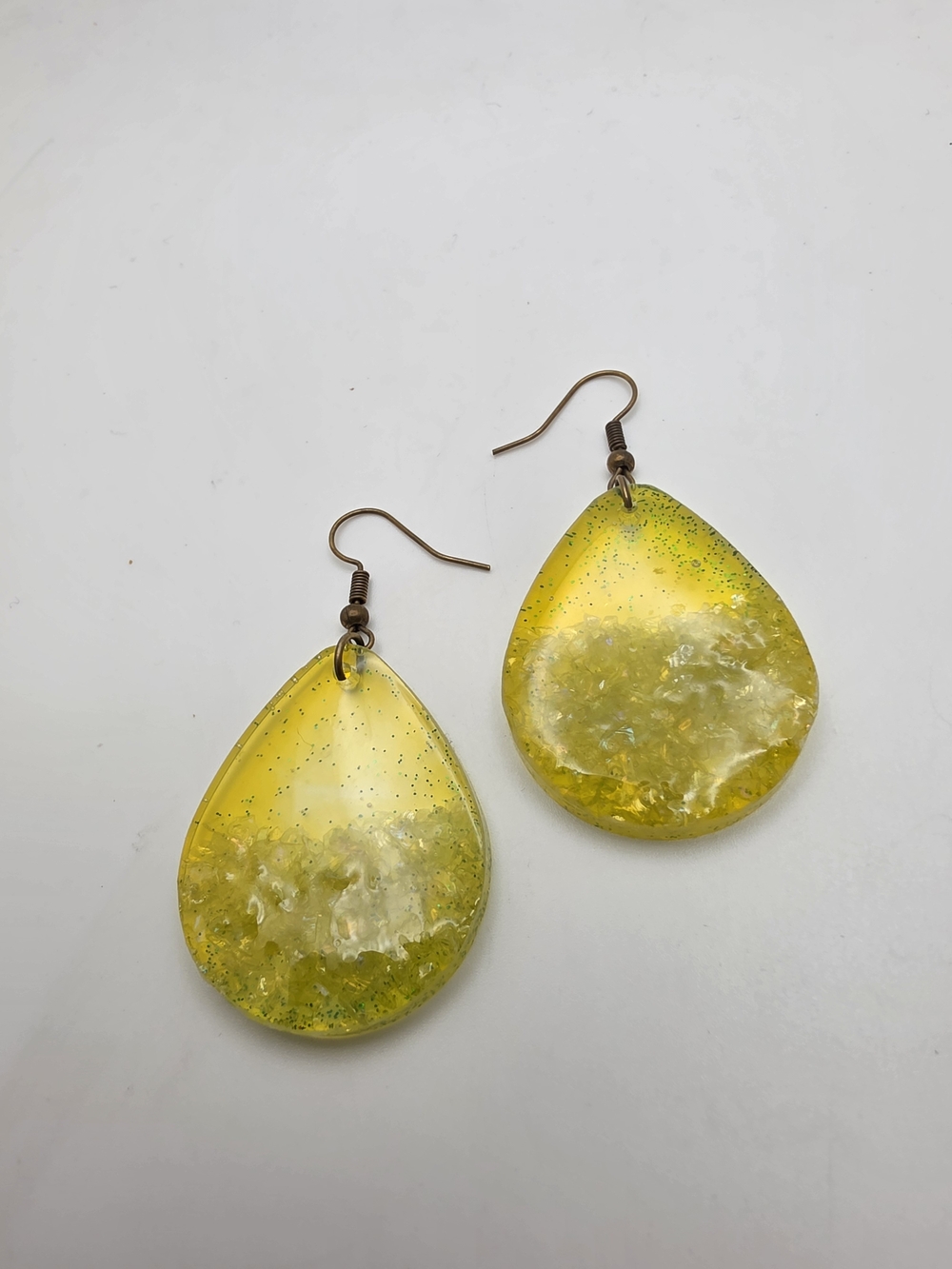 Yellow Teardrop Resin Dangle Earrings - Lightweight Sparkle